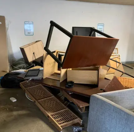 Furniture Removal in Centreville – MA Junk Removal & Cleaning Services Broken desks, chairs, and household furniture stacked for removal in Centreville VA