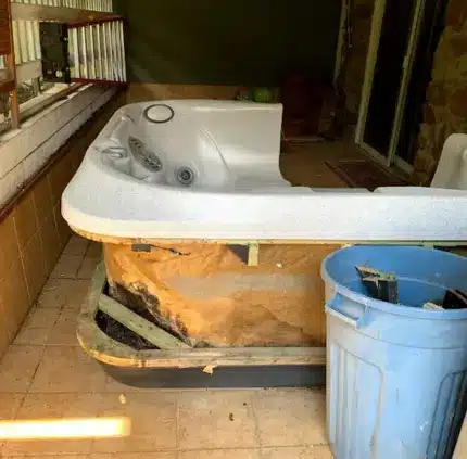 Hot Tub Removal in Springfield – MA Junk Removal & Cleaning Services Broken outdoor hot tub prepared for removal in Springfield VA