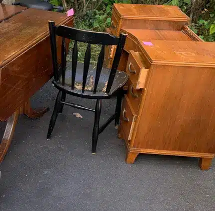 Furniture Removal in Woodbridge – MA Junk Removal & Cleaning Services Worn-out wooden furniture and chair prepared for removal in Woodbridge VA